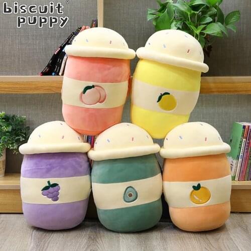 Cute Fruit Bubble Tea Cup Shaped Pillow Cartoon Avocado Orange Lemon Real-life Stuffed Milk Tea Soft Funny Food Pillow Cushion