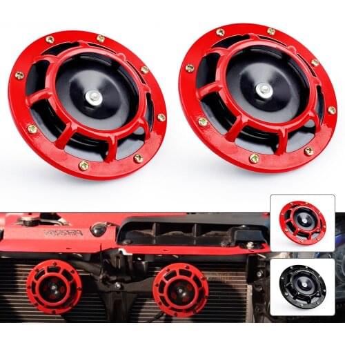 DC 12V 130dB Super Loud Compact Electric Blast Tone Air Horn Red Basin Type Double Horn Kit Alarm Buzzer For Motorcycle Car