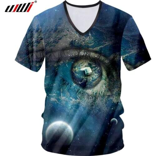 UJWI V Neck Tshirt Men Hip Hop Short Sleeve Tee Shirts 2018 Man Brand Clothes 3D Printed Starry Star Undershirts Planets T-shirt