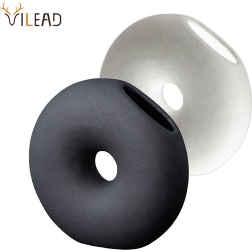 VILEAD Donuts Flower Vase Figurines Ceramic Circle Shape Flowerpot Nordic Creative Vase Decoration Home Plant Pot Desktop Decor