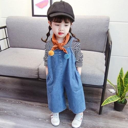 Spring Baby Denim Overalls Loose Cute Kids Casual All-Match Bibs Pants For Boy Girl Trousers Toddler Longs Jeans LZ731
