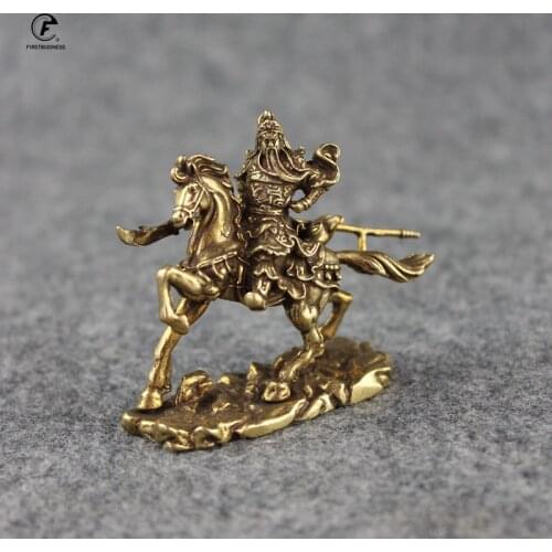Vintage Copper Chinese God of Wealth Guan Gong Statue Ornaments Retro Brass Guan Yu Figurines Desk Decorations Crafts Gift