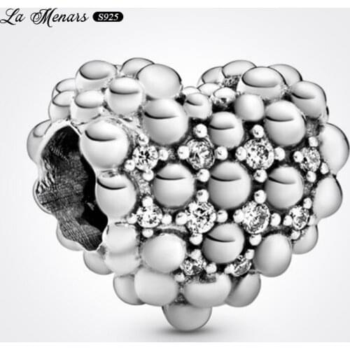 La Menars New Heart Bead Fit Original Pandora Charm Bracelet Genuine 925 Sterling Silver For Women Jewelry DIY Making