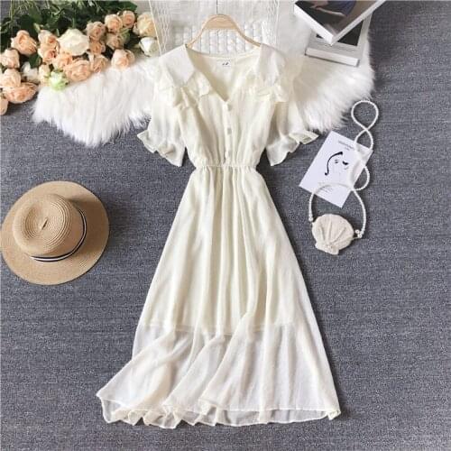 Gentle Wind Long Dress Women New Elastic Waist Temperament Chiffon Doll Collar Very Fairy Dress Female Party Vestidos K834