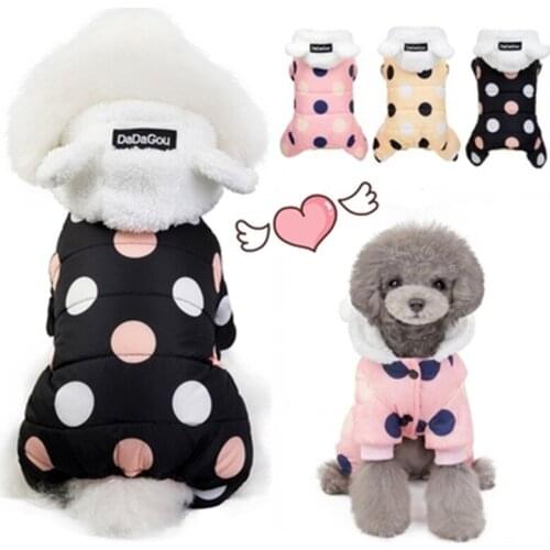 Winter Dog Clothes Hoodie Coat Chihuahua Teddy Pets Thicken Cotton Coat Warm Polka Dot Dog Coat Puppy Clothes for Small Dog
