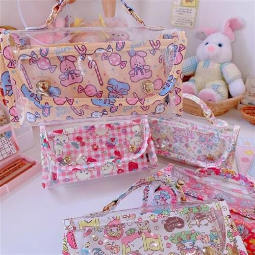 2 Pcs/set Kawaii Transparent Pencil Case Cartoon rabbit PVC Bags School Pencil Box Pencil case School Supplies Stationery