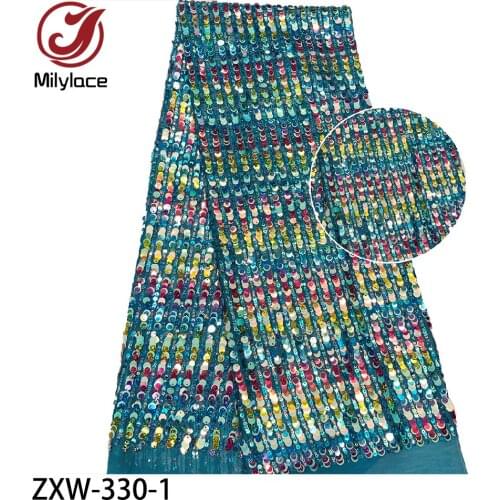 2020 High Quality African French Net Tulle Lace Fabric Latest Sequins Sequence Lace Fabric 5 Yards for Party ZXW-329-330