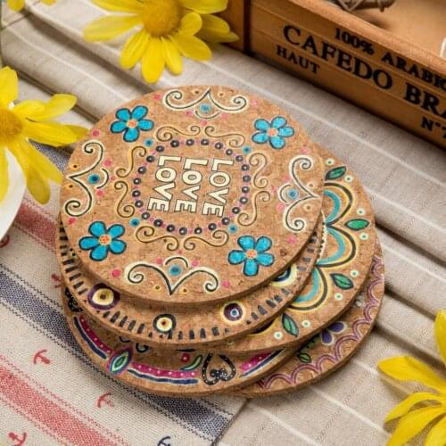 4Pcs/Lot Kitchen Table Decoration Hot Stamping Cork Mats Pad Coaster Round Mat Hot Pot Mat Placemat Dining Table Accessories