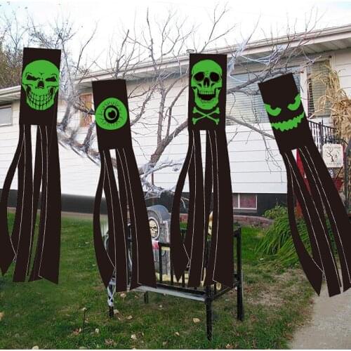 4 PCS Halloween Skull Skeleton Windsocks Hanging Decorations Flag for Home Yard Outdoor Decor Party Supplies Inflatable Toys