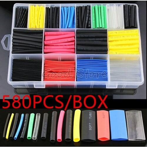 580pcs/530pcs/260pcs Assortment Electronic 2:1 Wrap Wire Cable Insulated Polyolefin Heat Shrink Tube Ratio Tubing Insulation