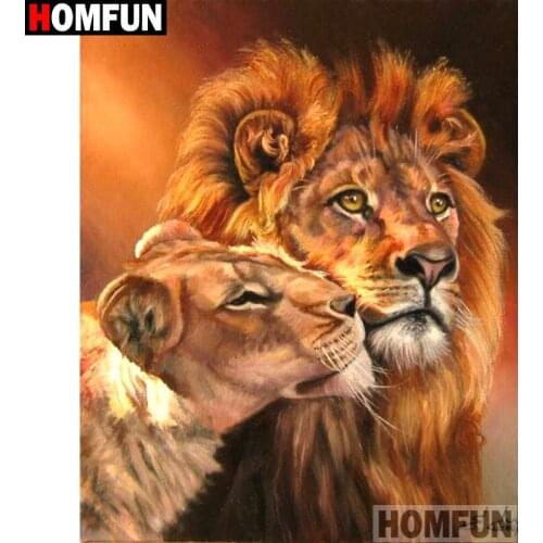 HOMFUN Full Square/Round Drill 5D DIY Diamond Painting "Animal lion" Embroidery Cross Stitch 3D Home Decor A10550