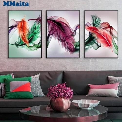 Multicolored Feather diamond painting 3 Piece full square round diamond mosaic tools cross stitch pattern embroidery arts,GG5566