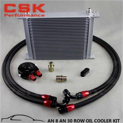 AN-8AN 30 ROW UNIVERSAL ENGINE TRANSMISSION OIL COOLER + FILTER SANDWICH KIT BK