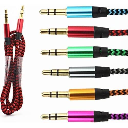 500pcs/lot Nylon Braided 3.5mm AUX Audio Cables Male To Male Stereo Car Extension Audio Cable For MP3 For phone