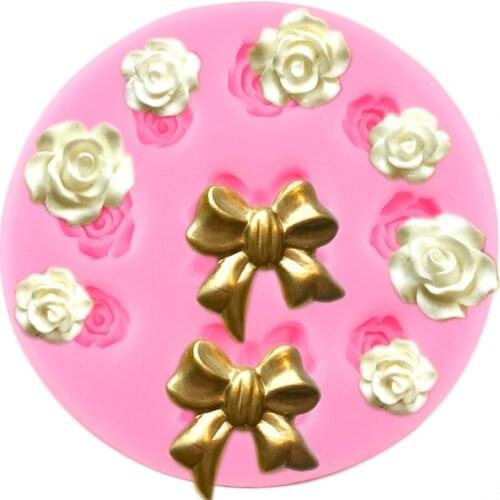 Bow Rose Flower Silicone Mold Chocolate Gumpaste Molds Fondant Cake Decorating Tools Cupcake Topper Polymer Clay Candy Mould