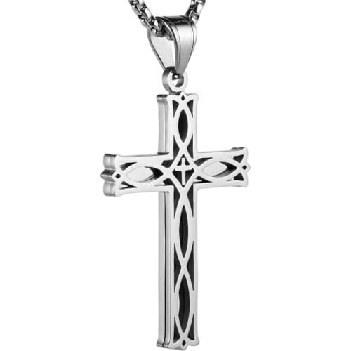HZMAN Mens Stainless Steel Infinity Celtic Cross Irish Knot Pendant Necklace, 22+2" Link Chain