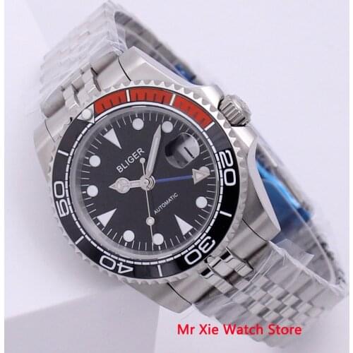 Bliger 40mm Automatic Mechanical Watch Men Business Sapphire Crystal Vintage GMT Watch Luminous Waterproof Calendar Wristwatch
