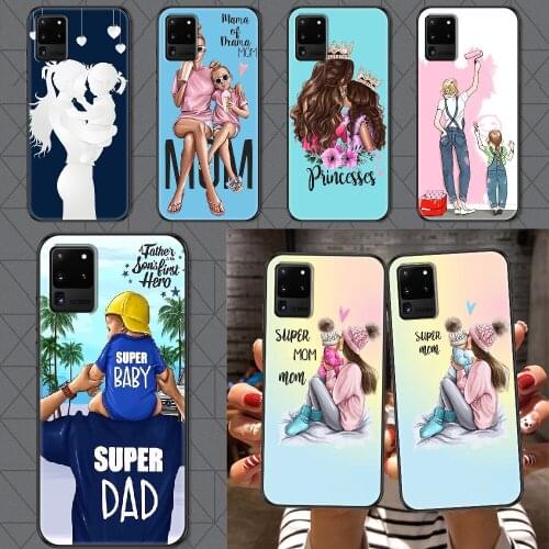 Super Dad Mom Baby Girl Phone case For Samsung Galaxy Note 4 8 9 10 20 S8 S9 S10 S10E S20 Plus UITRA Ultra black painting bumper