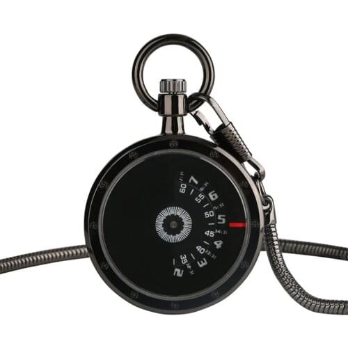 Black Minimalism Hollow Second Disk Serpentine Design Hollow Movement Quartz Pocket Watch Pendant Gift With Chain Pocket Watches