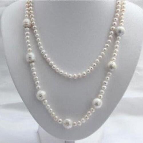 Long 45" 7mm round white keshi reborn freshwater cultured pearl necklace