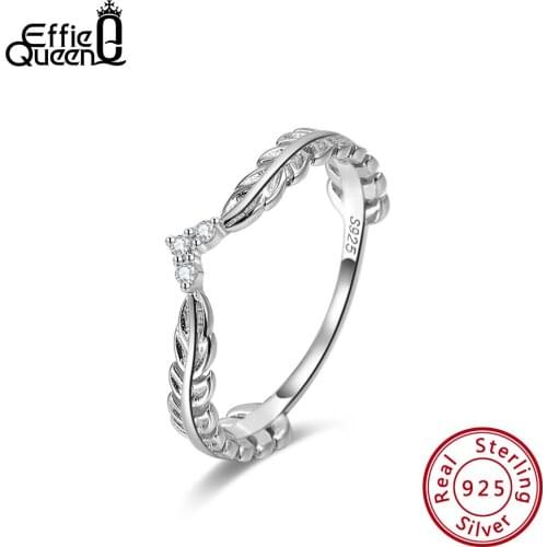 Effie Queen Real 925 Sterling Silver Rings For Women With AAA Zircon Leaf Shape Wedding Band Silver Ring Jewelry Anillos BR121