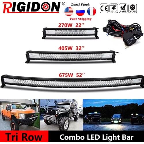 RIGIDON Curved 22/32/52inch 7D Tri-Row Led Light Bar Flood Spot Combo Beam for SUV ATV Offroad 4X4 Car Driving Lamp With Wiring