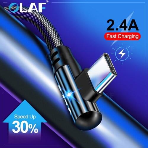 OLAF 90 Degree Elbow 2.4 A Fast Charge USB Type C Cable For Xiaomi Redmi Note 7 USB C Cable for Samsung S8 S9 Fast Charging Cord