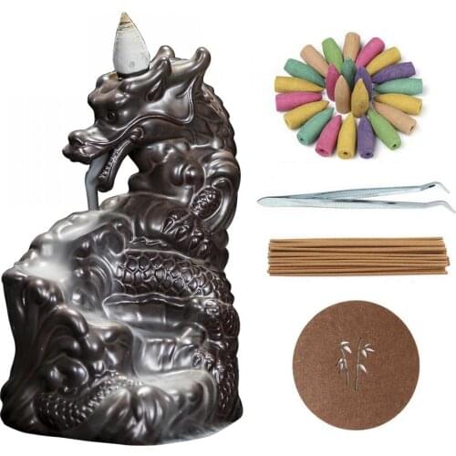 Incense Waterfall Incense Burner Ceramic Dragon Decorative Game Mixed Incense Cone Waterfall Smoking Room Decor Gift 20 Pc Cones
