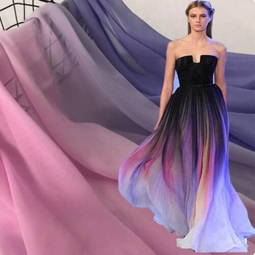 Beautiful Gradient Color Chiffon fabric Polyester Imitate Silk Not Transparent Chiffon Fabric DIY Women Dress/Dance Dress