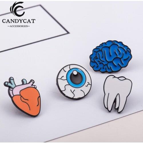 Trendy Color Drop Oil Body Organ Brooch For Women Statement Brain Eye Tooth Heart Brooch Fashion Jewelry Accessories Wholesale