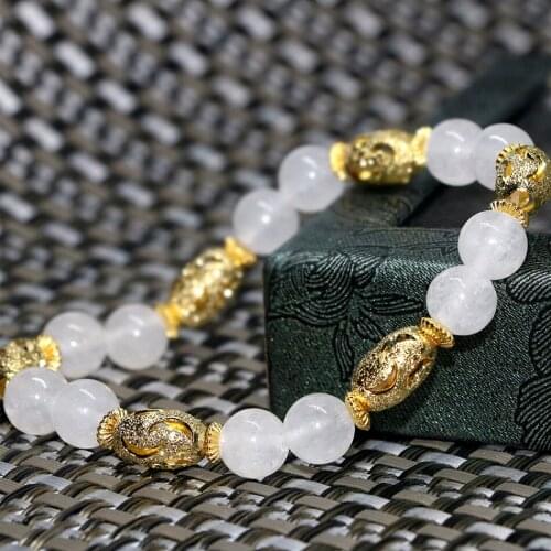 Fashion Semi-precious Stone Strand Bracelets Natural White Jades Chalcedony 8mm Round Beads Fashion Jewelry Making 7.5inch B2046