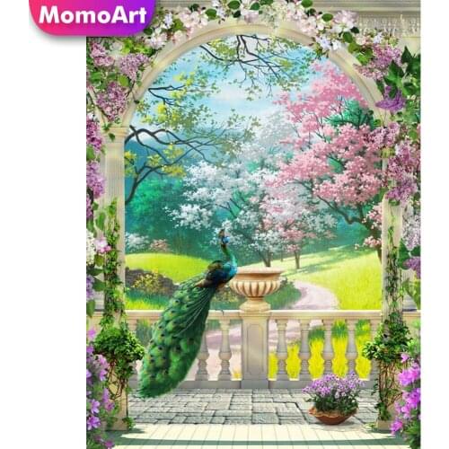 MomoArt Diamond Embroidery Peacock Rhinestone Picture Diamond Painting Animal Cross Stitch Flower Mosaic Kits Handmade Gift