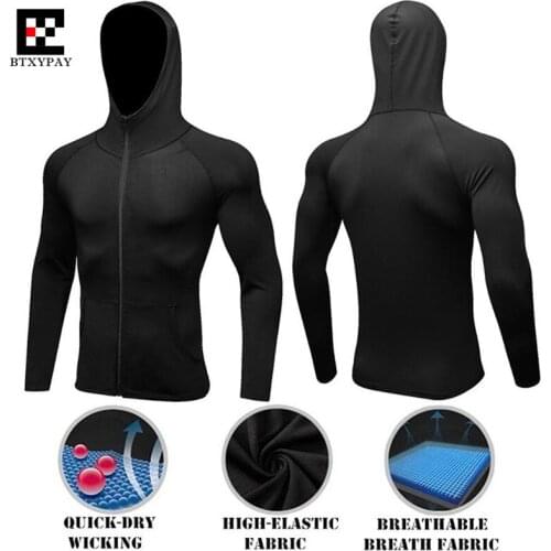 Men Shapers Slim Fit Sweatshirts 3D Tight High Elastic Quick-dry Wicking Fitness Long Sleeves O-neck Zipper Cardigan Hooded Tops