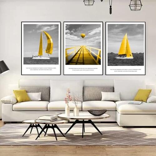Wall Art Posters and Prints Sailing Yellow Boats Canvas Painting Seascapes Canvas Painting Wall Pictures for Living Room Decor