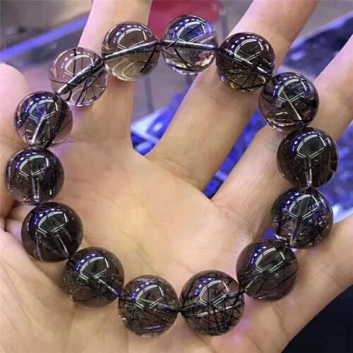 Genuine Brazil Natural Black Rutilated Quartz Bracelets Women Mens Crystal Clear Big Round Bead Bracelet AAAAA 16mm