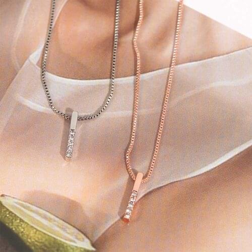 New Simple Strip Geometric Cubic Zircon Necklace Silver Color Clavicle Chain Charm Necklace For Women