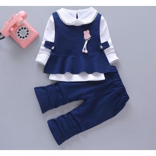 Baby girl clothes baby girl spring and autumn new lapel skirt rabbit sweater three-piece cute baby girl cotton top fashion suit
