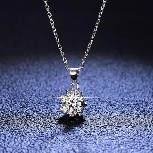 Geoki 925 Sterling Silver 1 Ct Passed Diamond Test Round Perfect Cut D Color VVS1 Moissanite Pendant Necklace Chain for Women