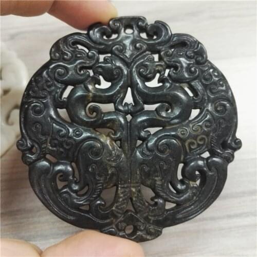 Charms Traditional Asia Ancient Vintage Sculpture Carving Art Pattern Black Semi Precious Stone Pendant For Necklace DIY Jewelry