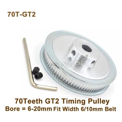 POWGE 70 Teeth 2GT Timing Pulley Bore 6-20mm Fit Width 6/10mm 2GT Synchronous Belt 70T 70Teeth GT2 Pulley 3D Printer 70-2GT
