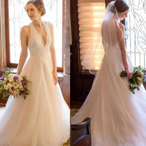 Romantic V Neck Bohomian Wedding Dresses A Line Lace Long Sleeves Wedding Dress Chiffon Beach Open Back Pregnant Bridal Dresses