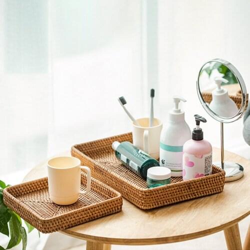 Rattan Serving Tray Tabletop Display Home Decorative Rattan Bread Basket for Breakfast in Bed Drinks Snack Coffee Table