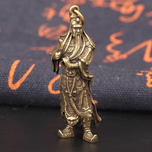 Handcraft Retro Pure Copper Guan Gong Figurines Desk Ornaments Brass Chinese Gold of War Lucky Keychain Pendants Home Decoration