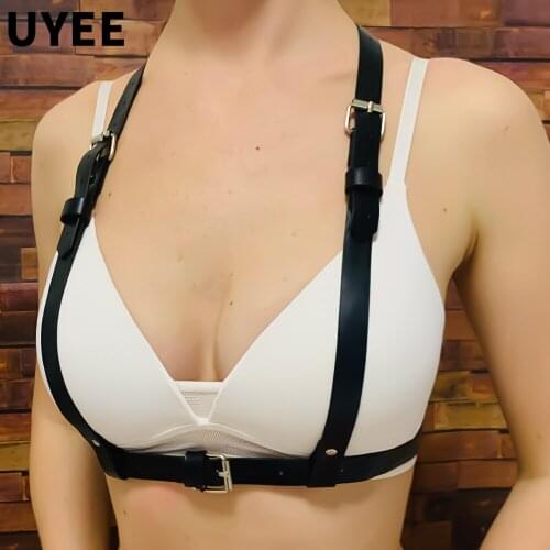 UYEE Women Sexy Pu Leather Bondage Chest Belt Harajuku Goth Party Dance Underwear Garter Lingerie Sex Tools For Females Fetish