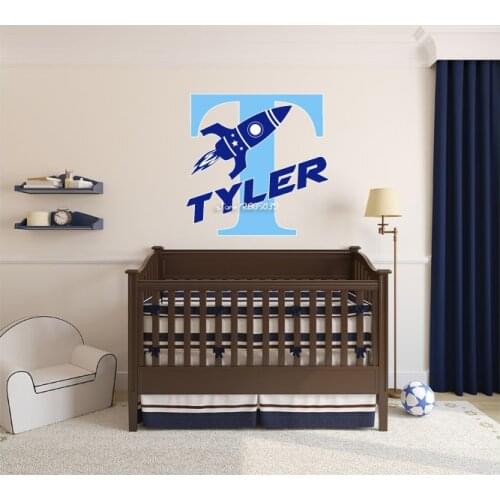 Rocket Name Removable Wall Stickers Monogram Boys Nursery Room Vinyl Wall Graphics Bedroom Decor High Quality Mural SA639