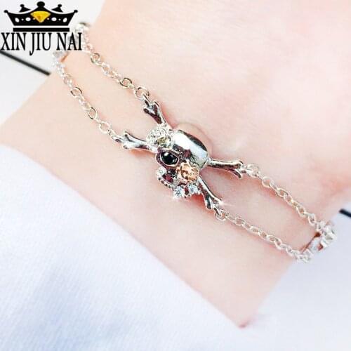 Mysterious Gothic Rose & Skull Personality Neutral Ring and Bracelet Jewelry Set Exquisite Simple Luxury Punk style Retro