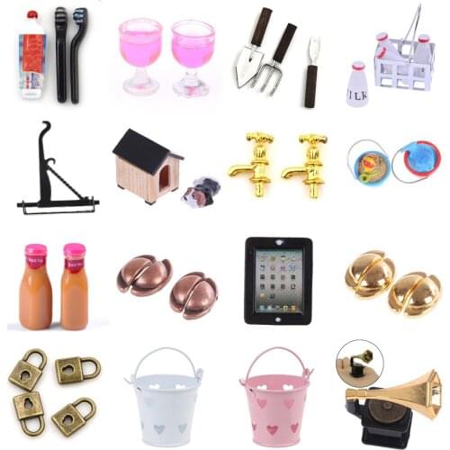 Dog Nest Lock Chair Buckets Computer Laptop Toothbrush Broom Drink For Dollhouse Furniture Toy Doll House Decoration Accessories