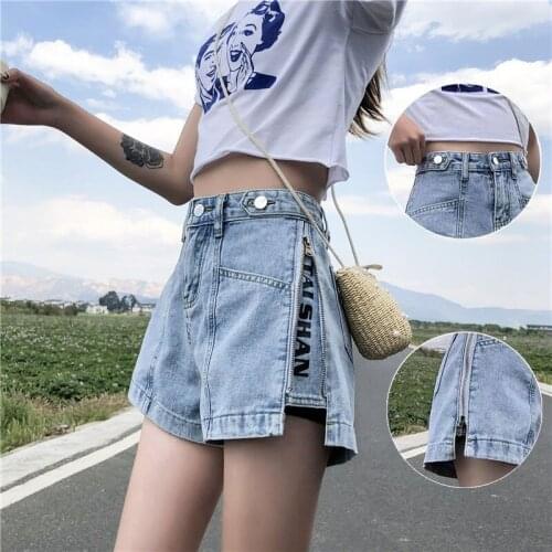 2021 New Denim Shorts Women Summer Zipper High Waist Pants Harajuku Fashion A-line Ins Thin and Wide-legged Jeans Trousers