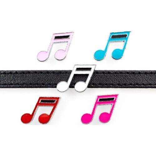 10PCS 8mm Color Music Note Slide Charms Enamel Flat Beads DIY 8mm Hole Bracelets Wristbands,Belt Straps Pet Name Collar