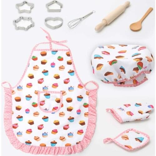 11pcs/set Kids Cooking Baking Kit Kitchen Chef Costume Role Play Apron Hat Gloves Set For Children 77HD